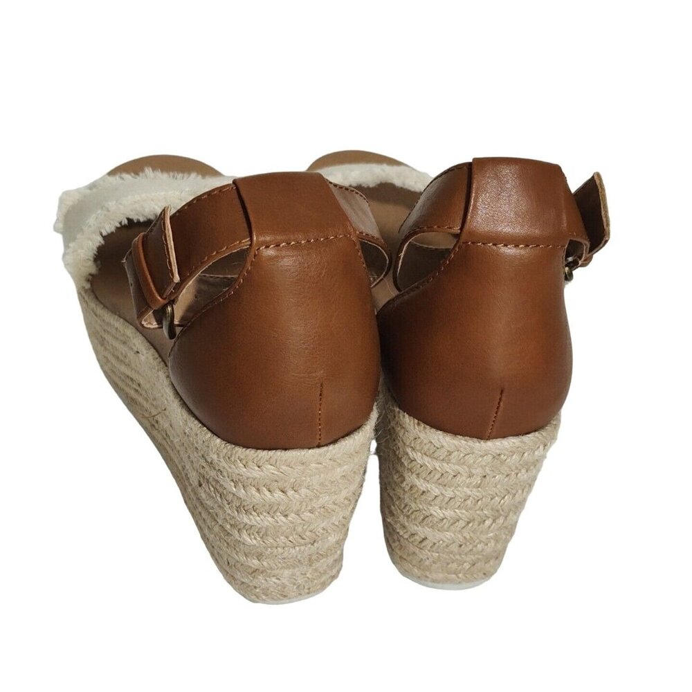 Brash Brown Cream Wedge Platform Heels Sandals Espadrille Women Size 8.5 Fringe - Picture 6 of 8